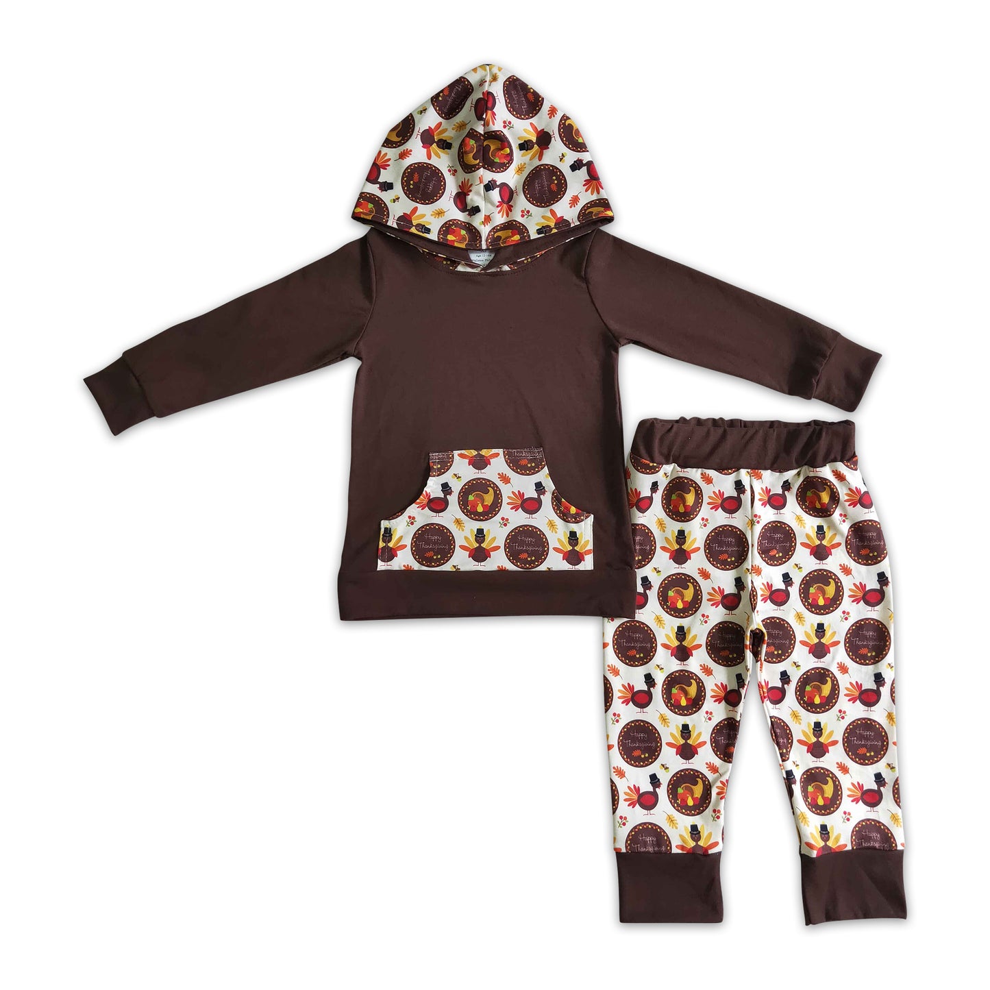 Turkey happy thanksgiving brown boy hoodie set