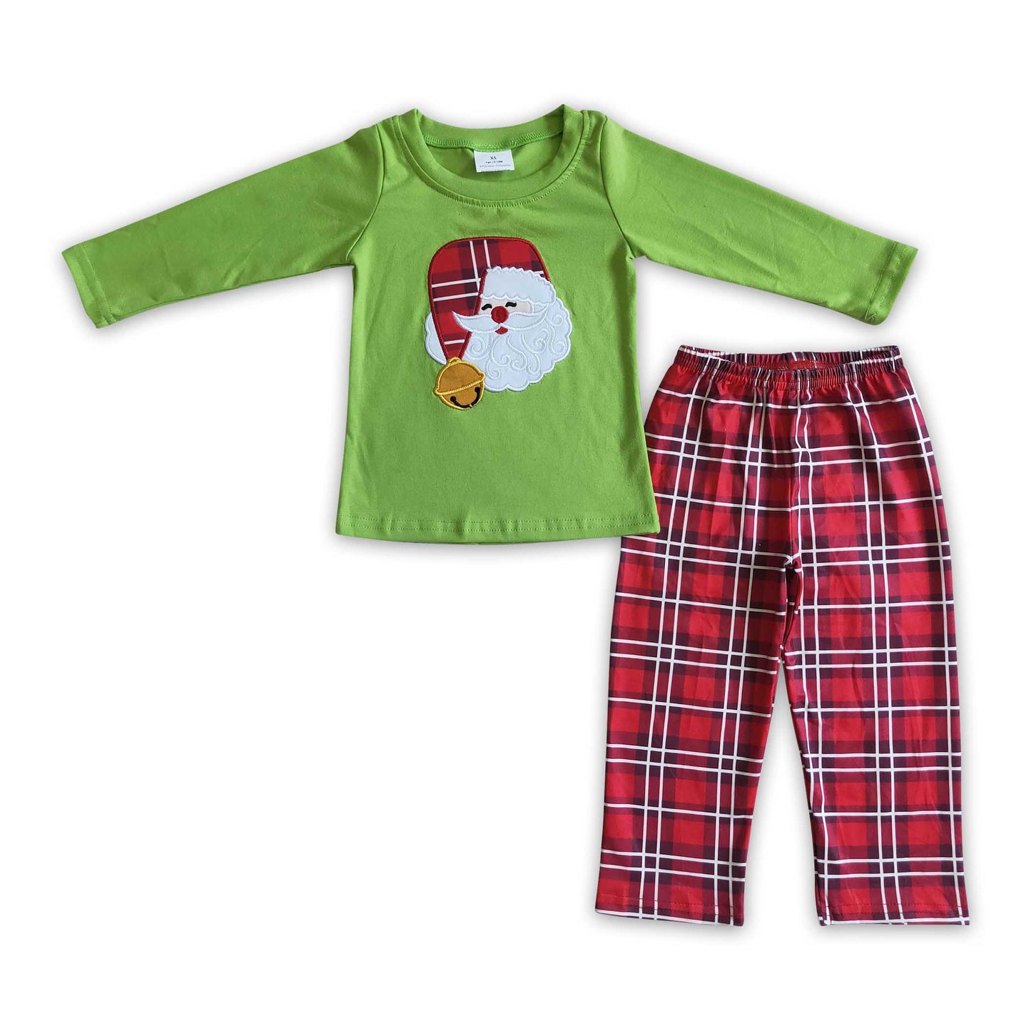 Santa embroidery shirt plaid pants boy Christmas outfits