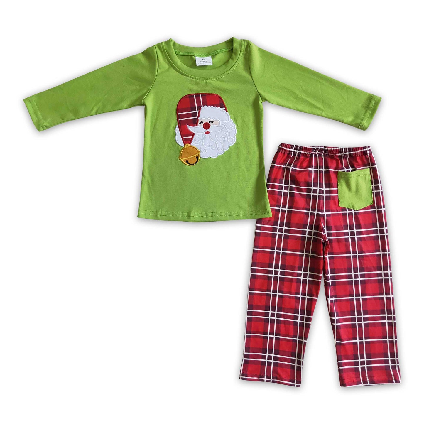 Santa embroidery shirt plaid pants boy Christmas outfits