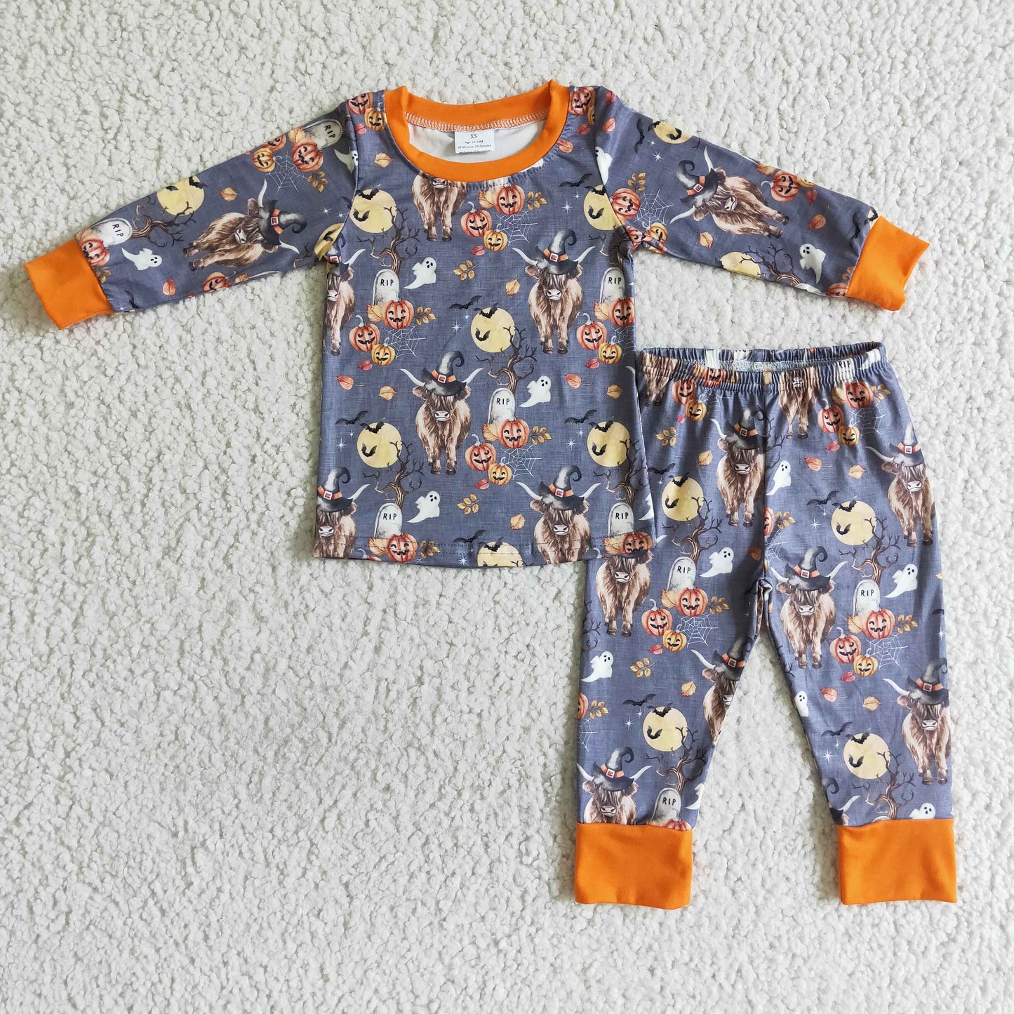 Highland cow pumpkin boy Halloween pajamas