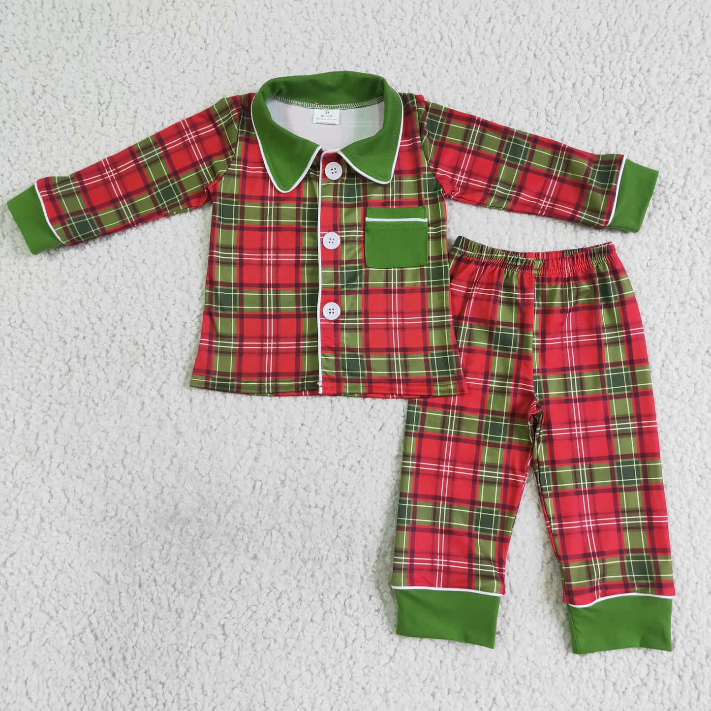 Red and green plaid sleepwear boy Christmas pajamas