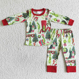 Green face long sleeve baby boy Christmas pajamas