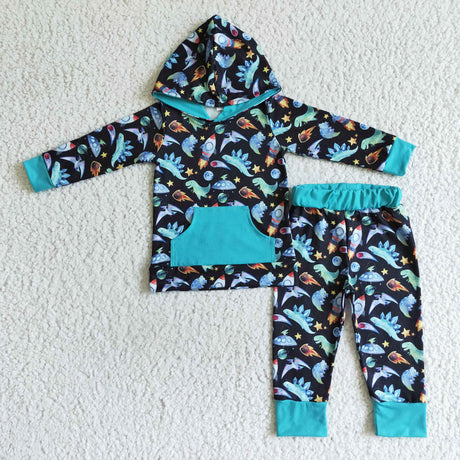 Dinosaur outer space boy fall hoodie set