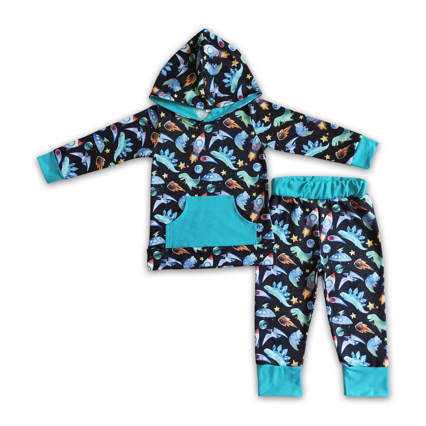 Dinosaur outer space boy fall hoodie set