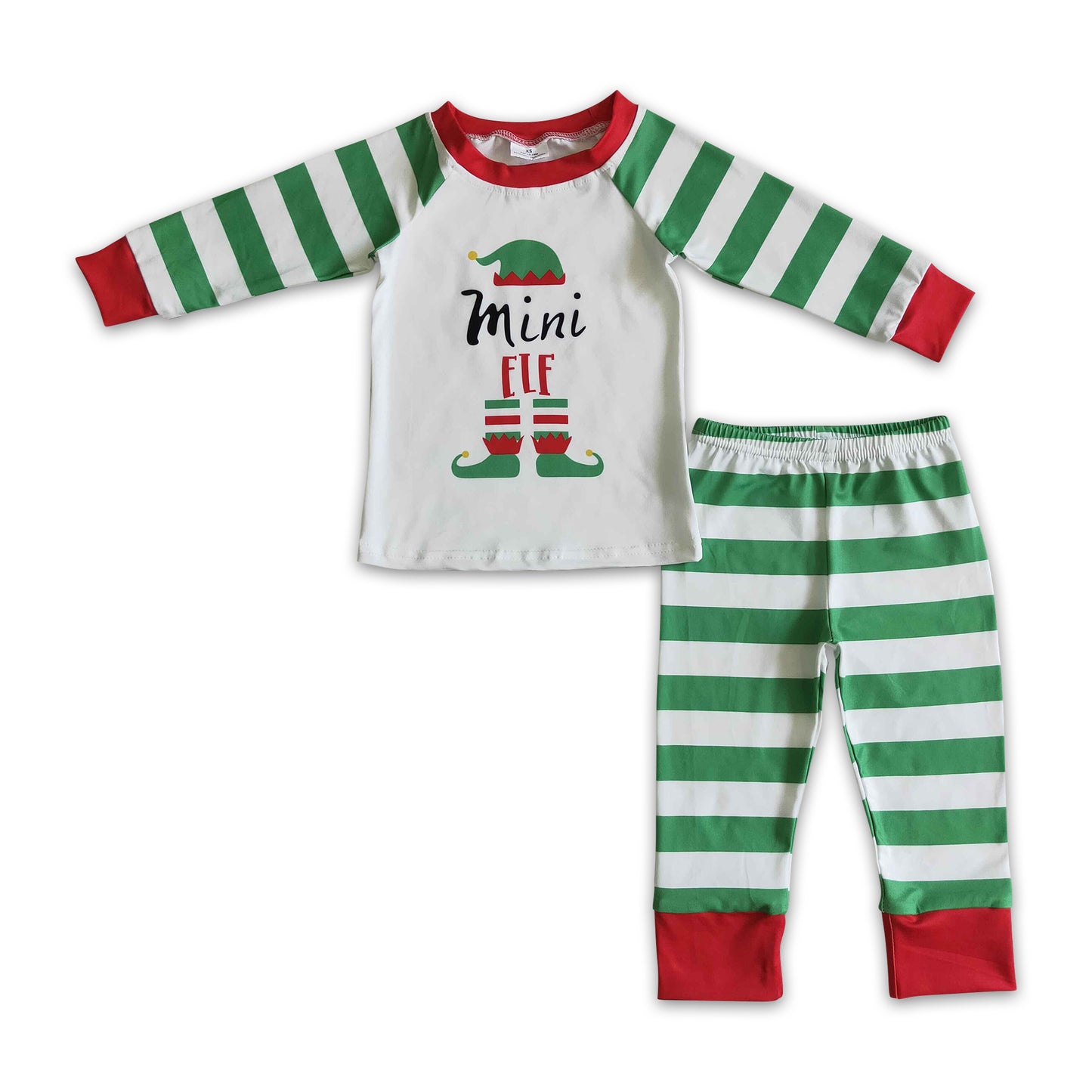 Mini green hat stripe kids Christmas pajamas