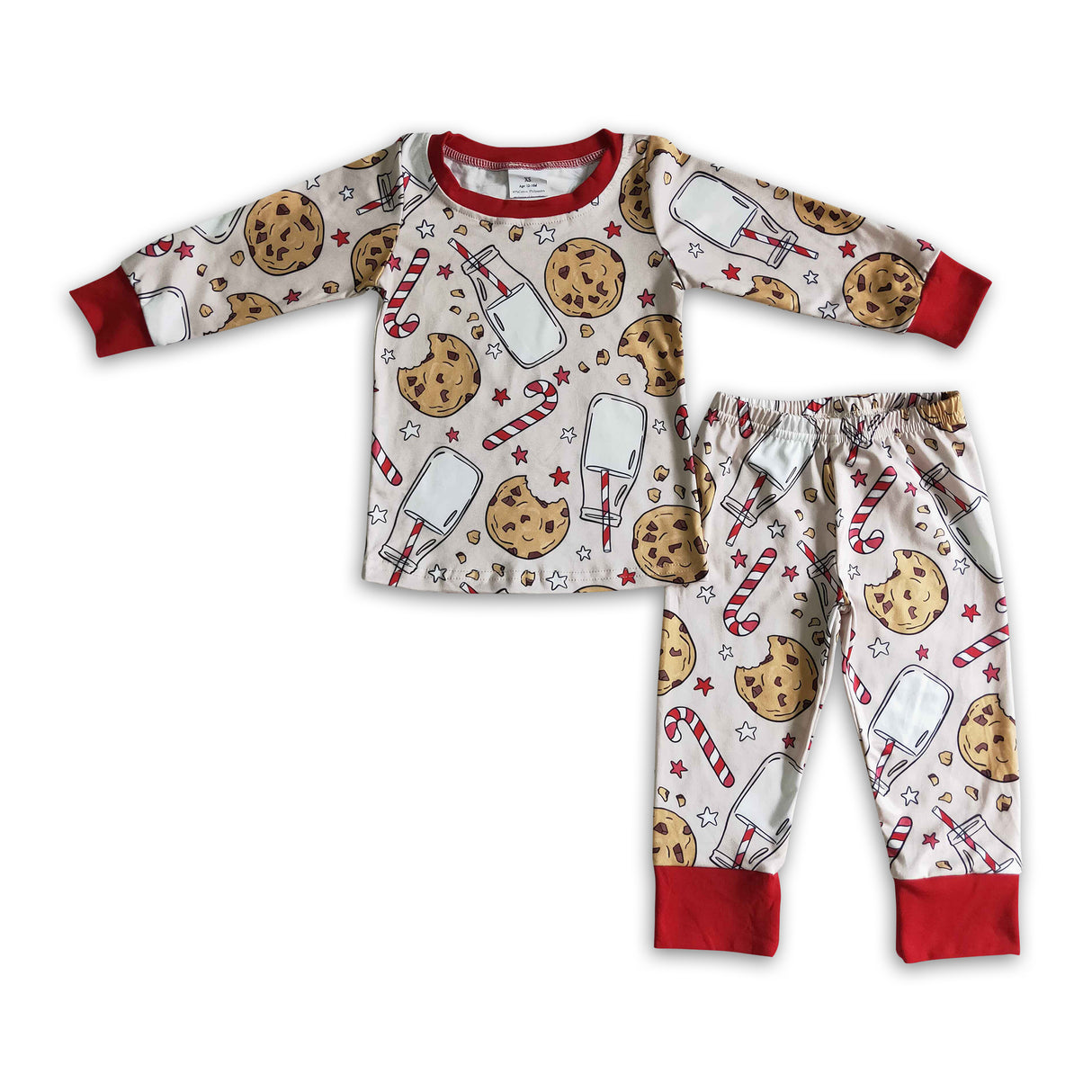Biscuit milk candy cane print kids Christmas pajamas