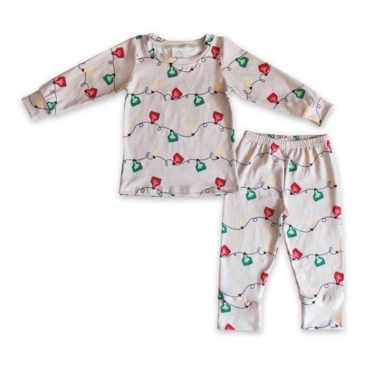 Christmas light print kids boy pajamas set