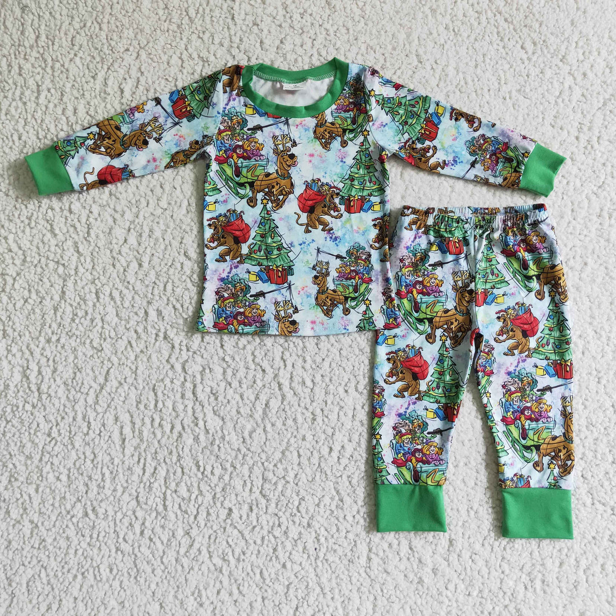 Dog deer christmas tree mystery kids Christmas pajamas