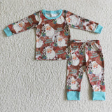 Santa turquoise kids western Christmas pajamas