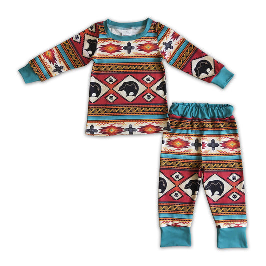 Cow aztec long sleeves baby kids western pajamas