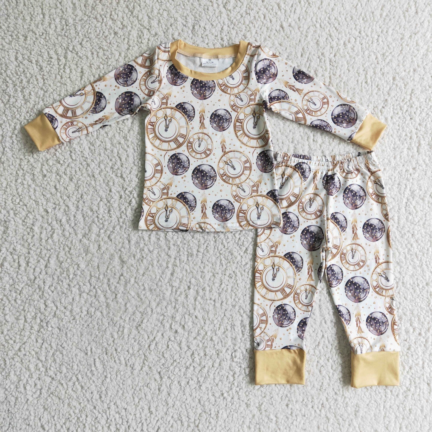 Clock print long sleeves kids boy Happy New Year pajamas