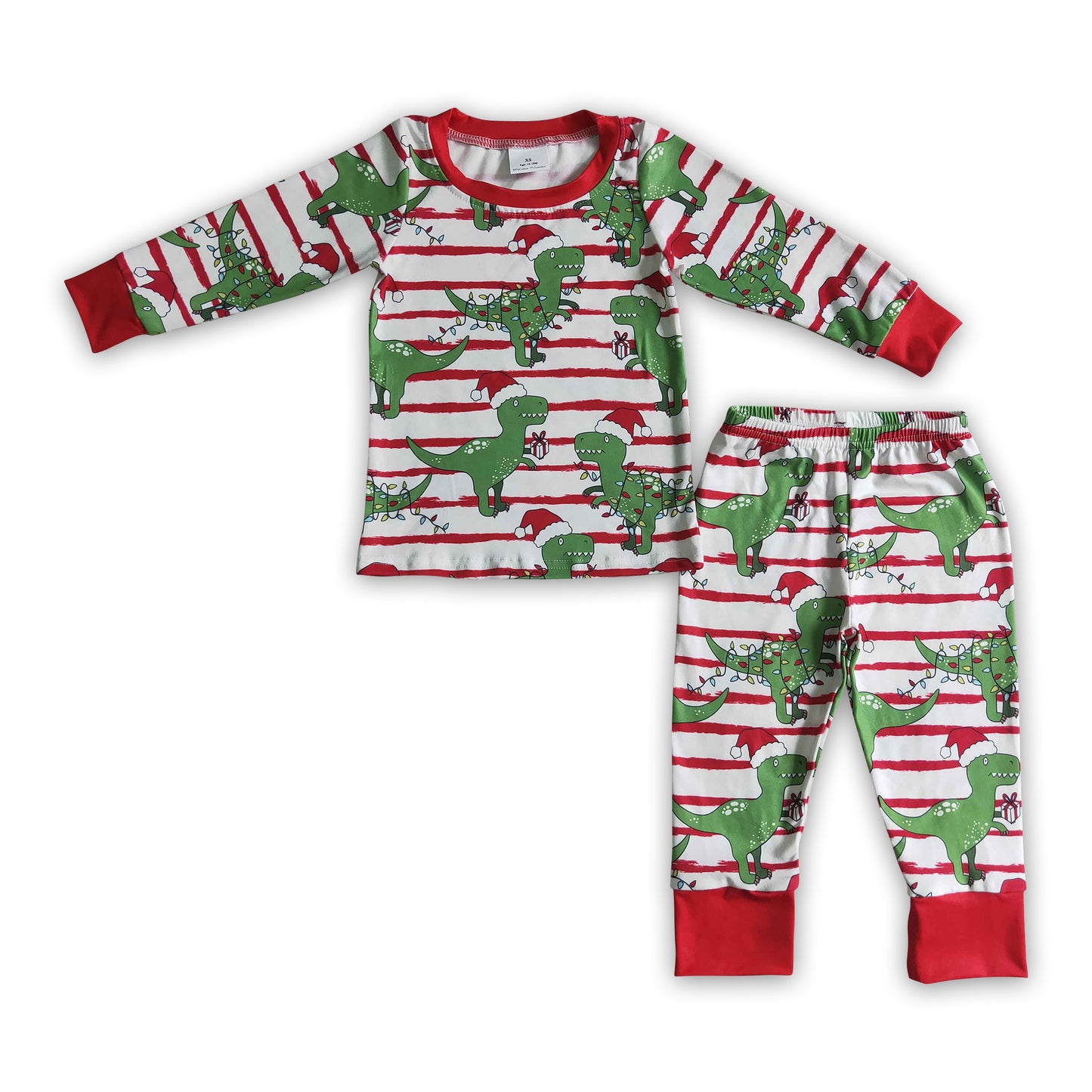 Dinosaur stripe kids boy Christmas pajamas