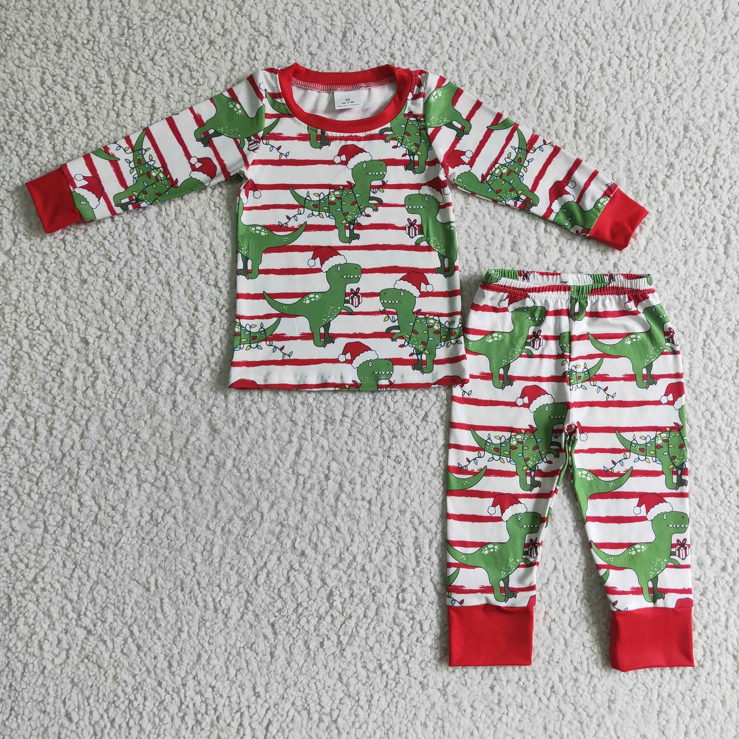 Dinosaur stripe kids boy Christmas pajamas