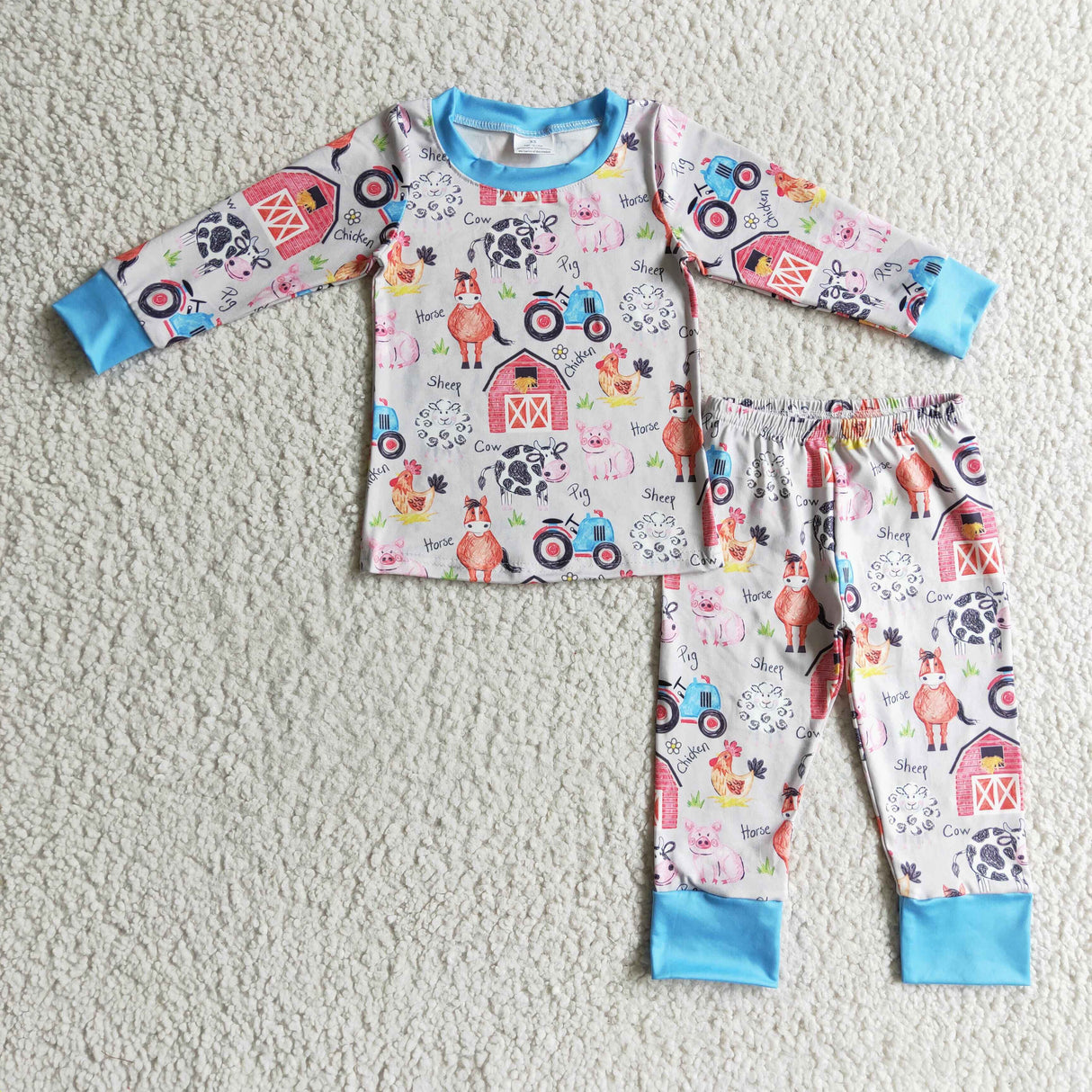 Cow horse pig chicken kids boy farm pajamas