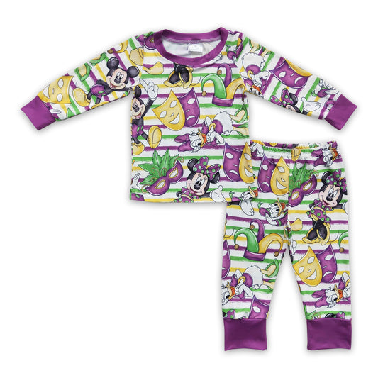 Green purple yellow stripe mouse kids boy Mardi gras pajamas