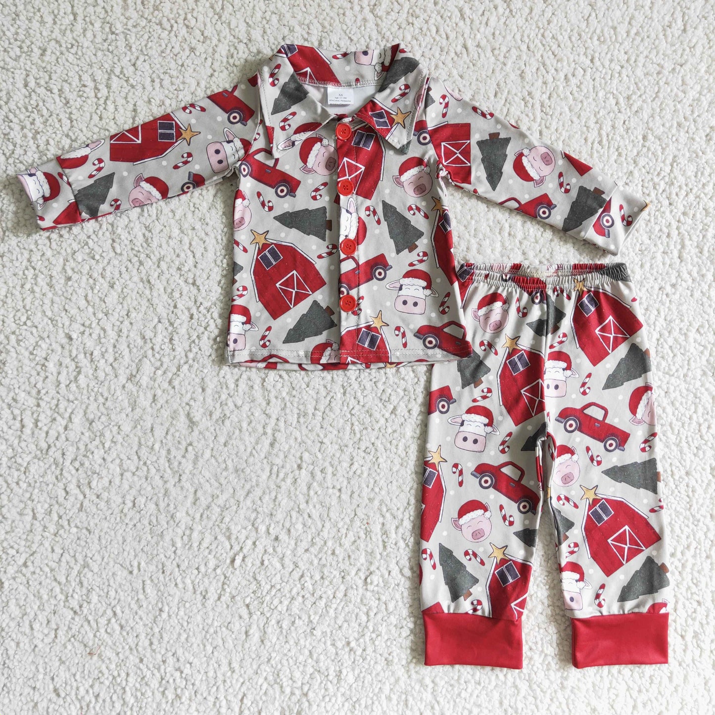 Cow pig farm print kids boy Christmas pajamas