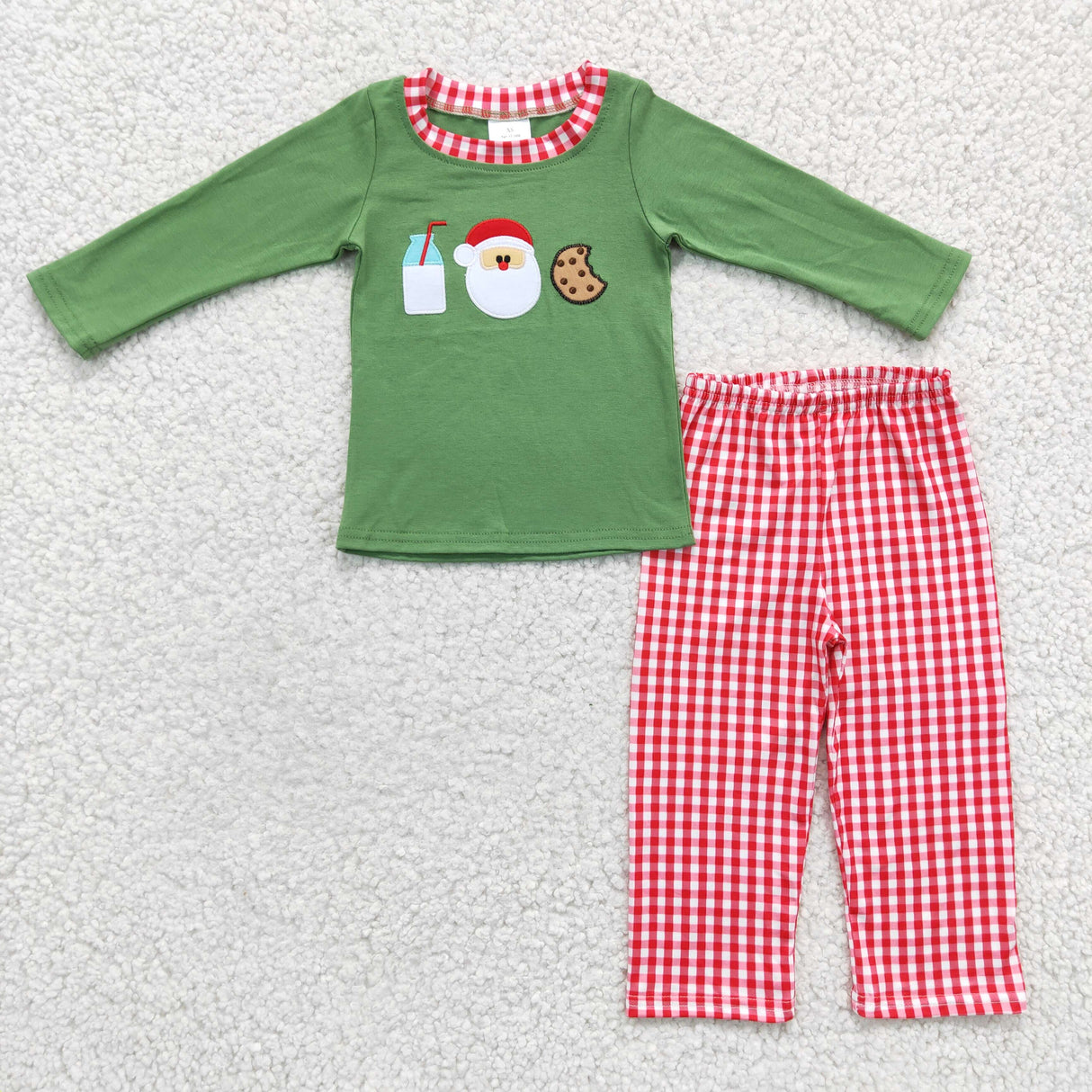 Milk santa biscuit embroidery shirt plaid pants boy Christmas clothes