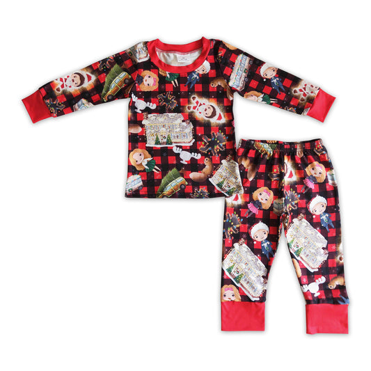 Black red plaid kids boy Christmas pajamas