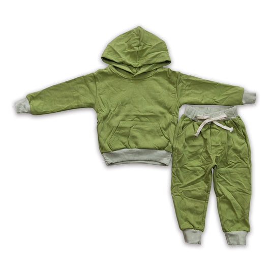 Green cotton outfits baby kids hoodie set