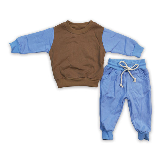 Blue brown patchwork thick baby kids winter outfits