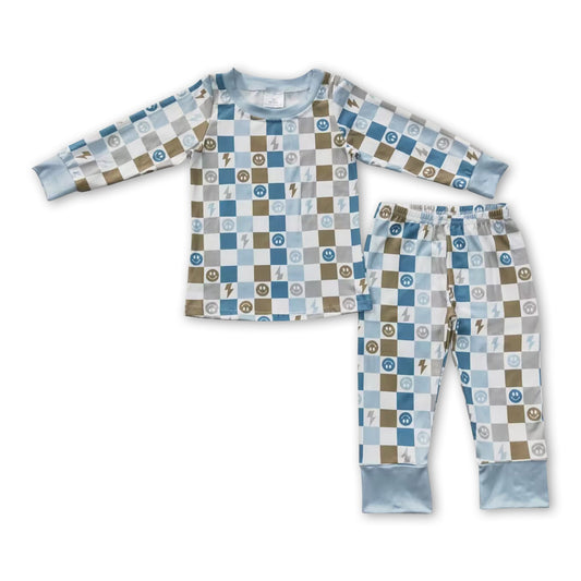 Smile plaid long sleeves baby kids fall pajamas