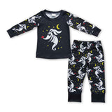 Skull moon black long sleeves kids boy Halloween pajamas