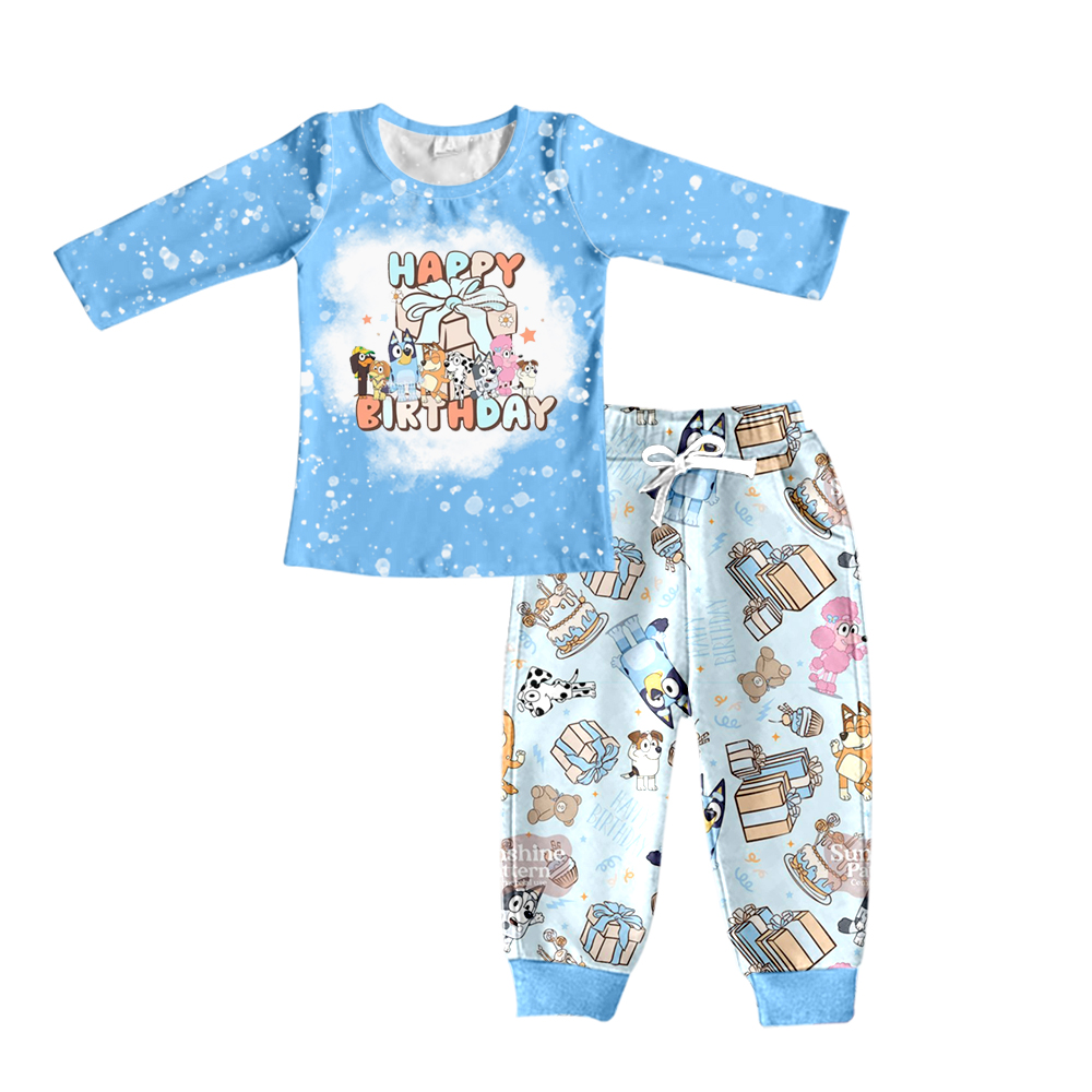 Happy birthday blue dog kids boy clothing set