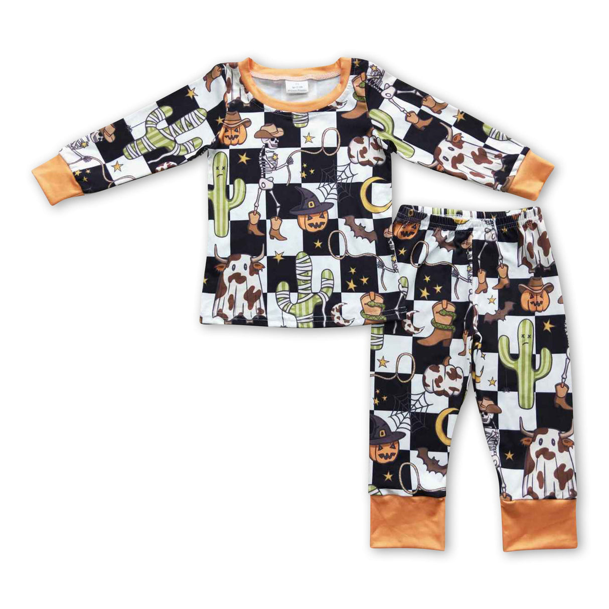 Howdy cactus pumpkin kids Halloween pajamas