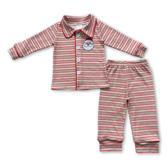 Santa red green stripe baby kids Christmas pajamas