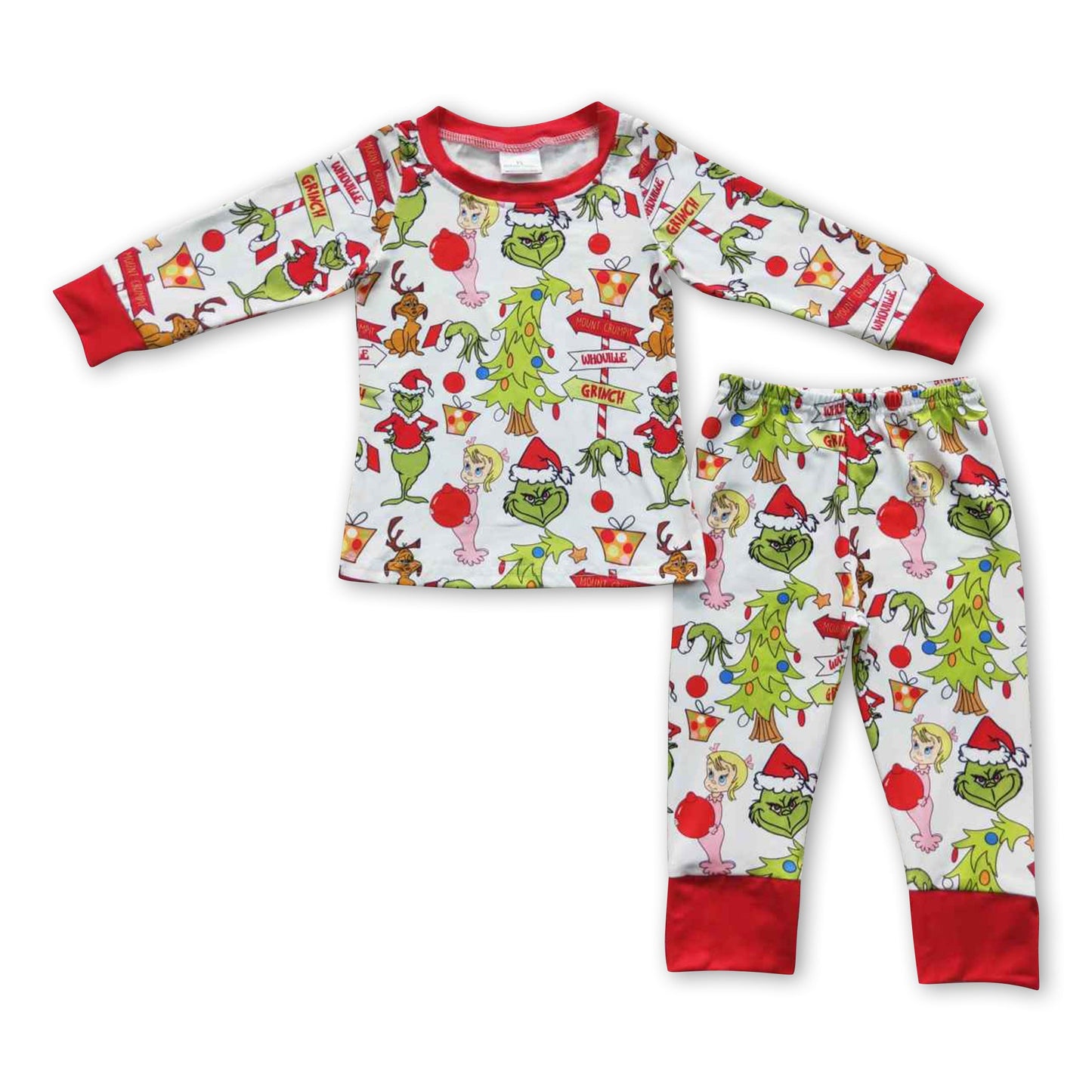 Green face long sleeves gifts kids boy Christmas pajamas