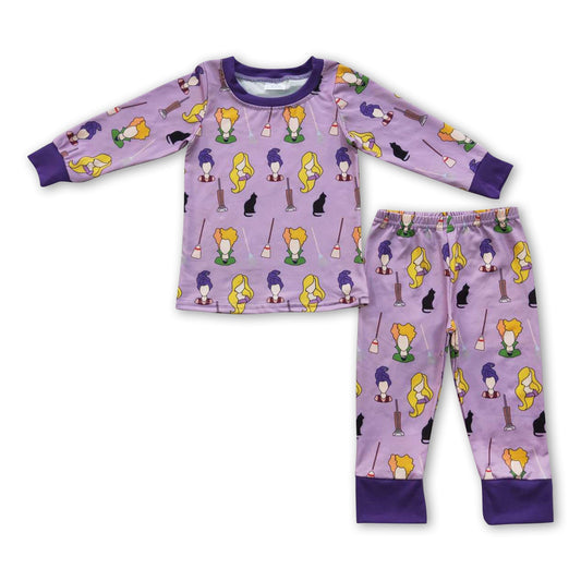 Purple witches long sleeves baby kids Halloween pajamas