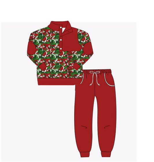 Green red deer pullover pants baby kids Christmas outfits