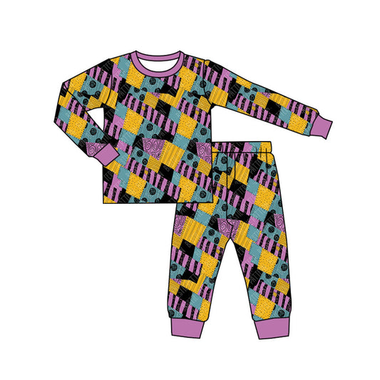 Purple patchwork long sleeves baby kids Halloween clothes