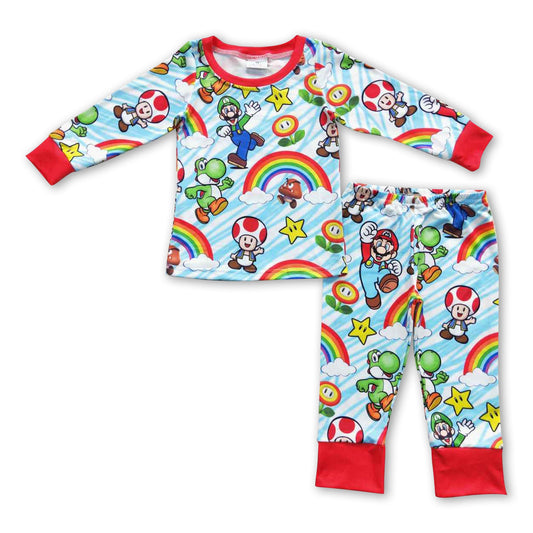 Rainbow floral long sleeves kids boy game pajamas
