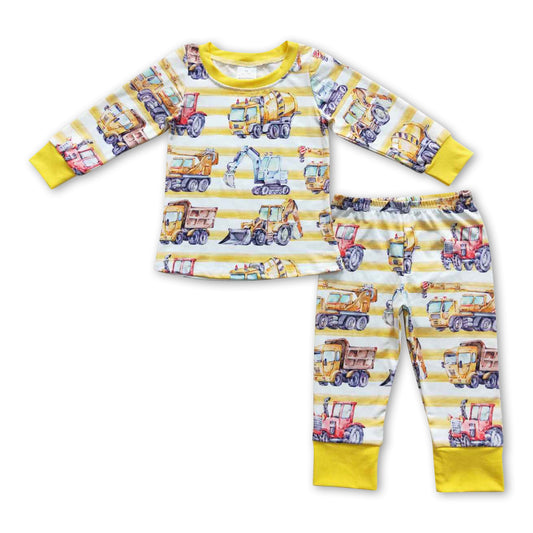 Yellow stripe constructions kids boy pajamas
