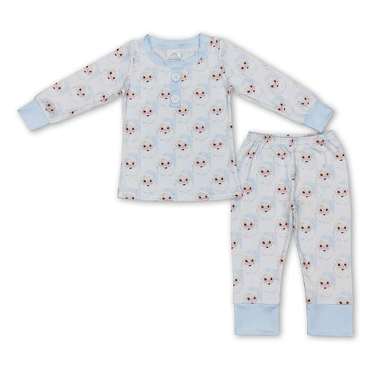 Blue santa long sleeves kids boy Christmas pajamas