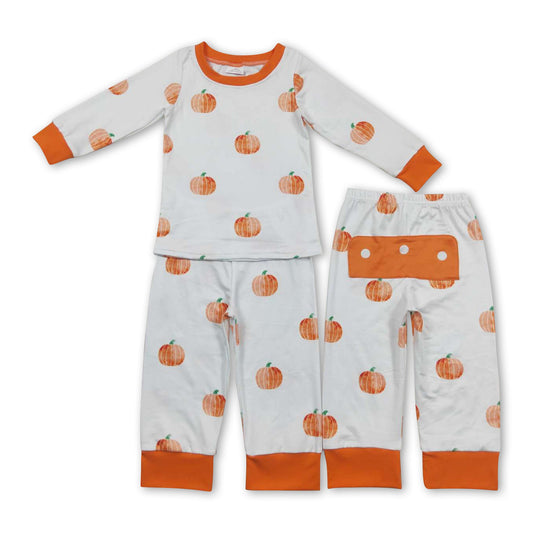 Orange pumpkin baby kids fall pajamas