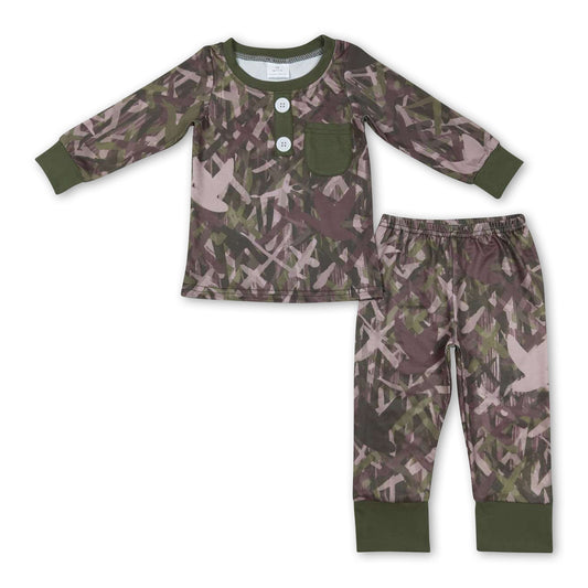 Olive browm duck pocket long sleeves boy pajamas