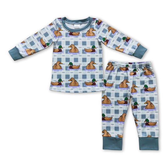 Plaid duck long sleeves kids boy pajamas