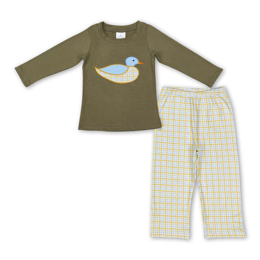 Long sleeves duck top plaid boy clothing set