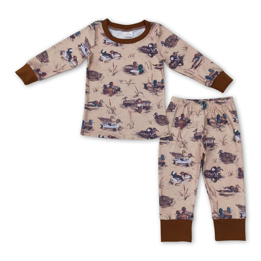 Brown duck long sleeves kids hunting pajamas