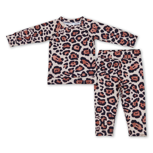 Leopard long sleeves baby kids pajamas