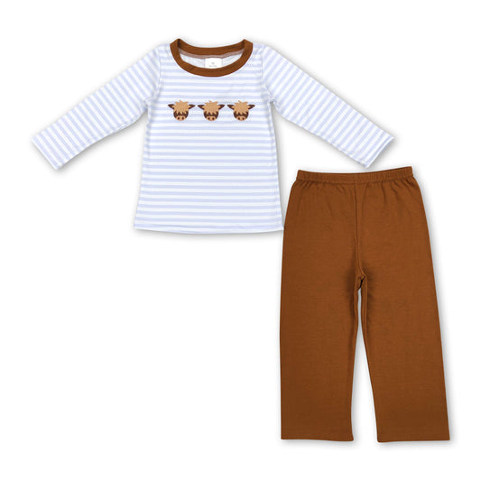 Stripe highland cow top brown pants western kids boy clothes