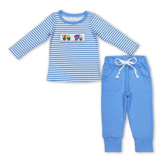 Blue stripe constructions top pants boy clothing set