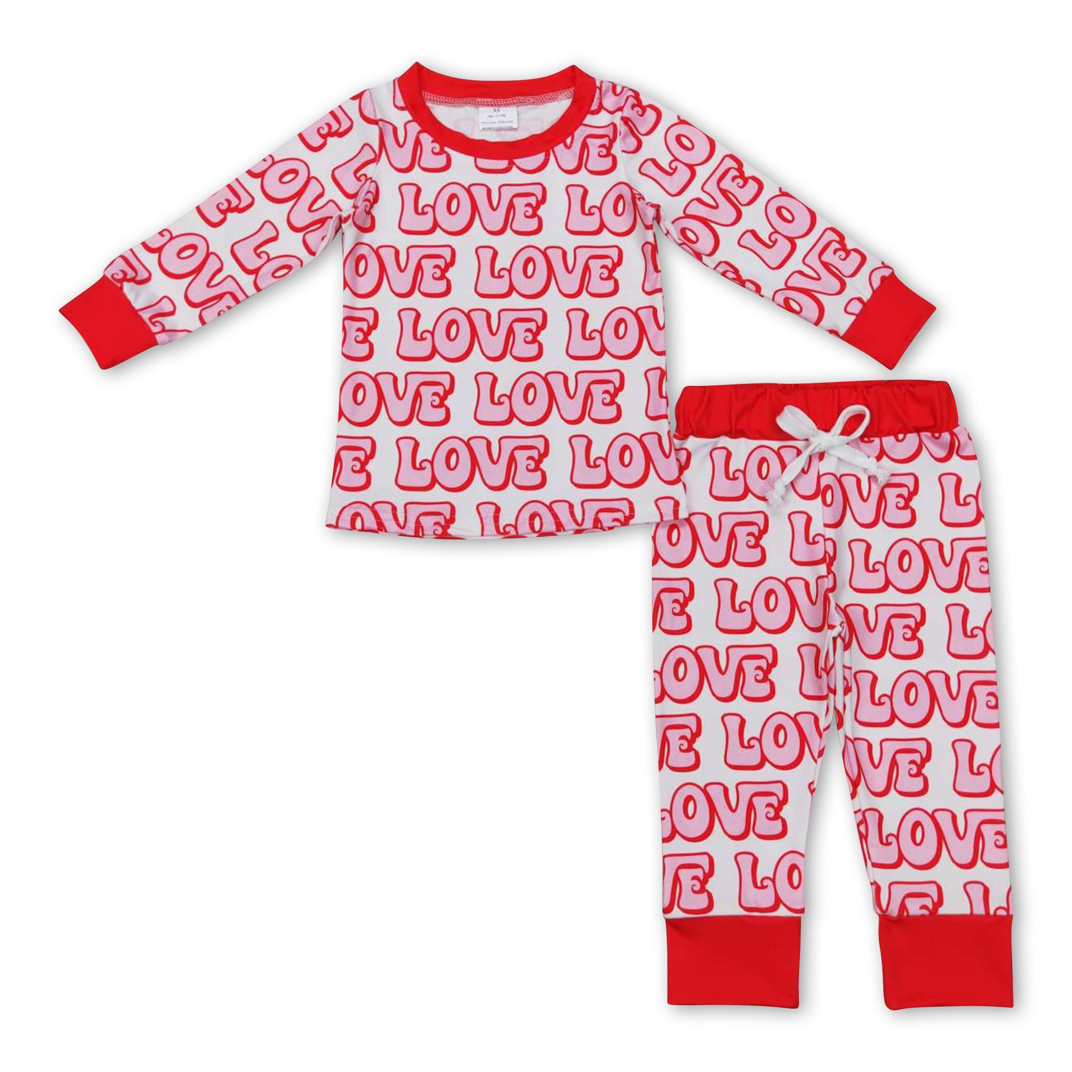 Pink love long sleeves baby kids valentine s day pajamas