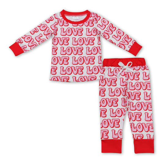 Pink love long sleeves baby kids valentine's day pajamas