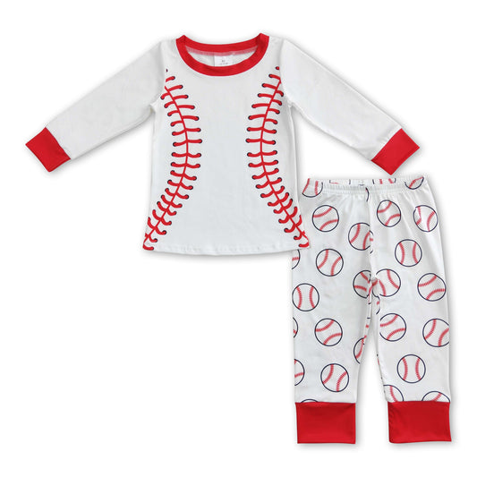 White baseball top pants toddler kids pajamas