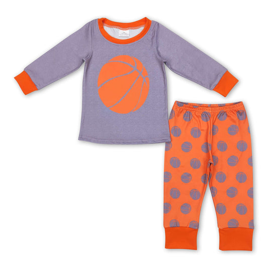 Grey orange basketball top pants kids pajamas