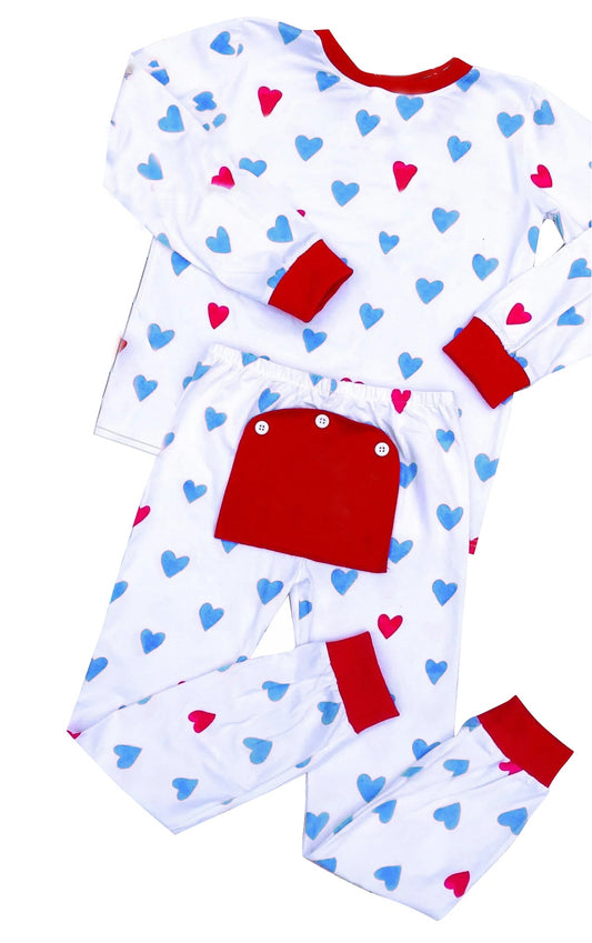 Red blue heart long sleeves kids boy Valentine's pajamas