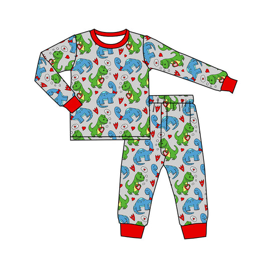 Dinosaur heart long sleeves boys valentine's pajamas
